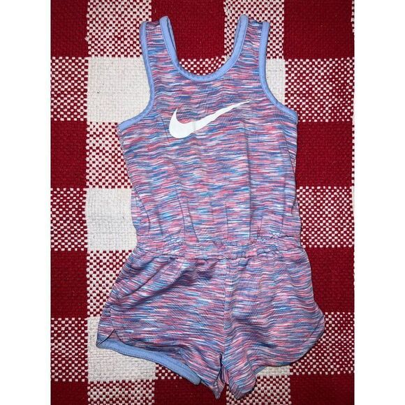 Nike Girls Blue/Pink Heathered Sport Essentials Romper (4) - Picture 1 of 2